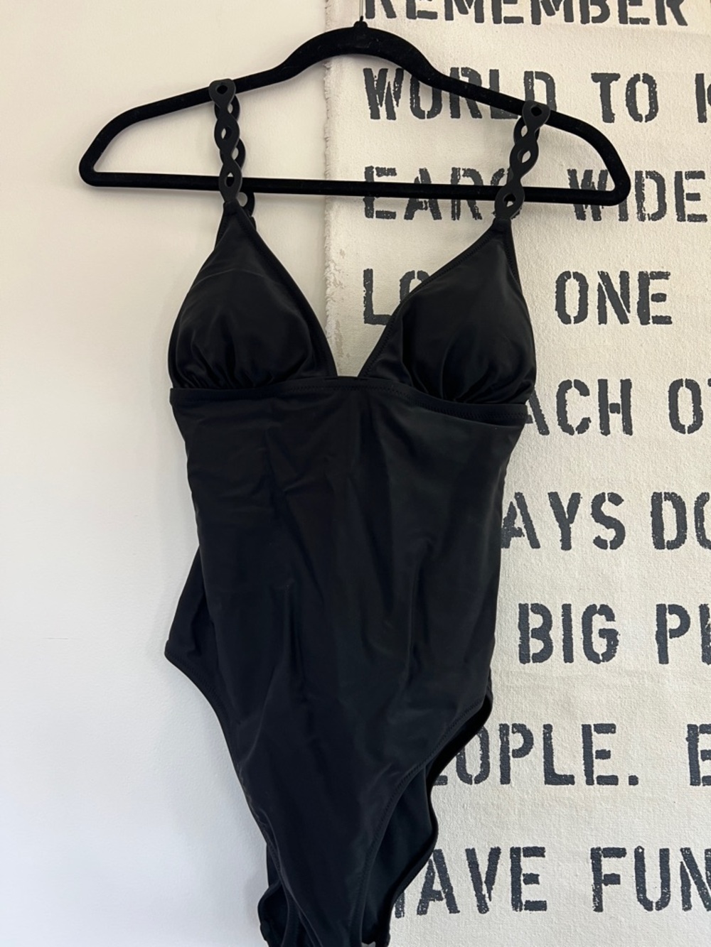 J. Crew Factory Black One-Piece Swimsuit with Laser Cut Straps